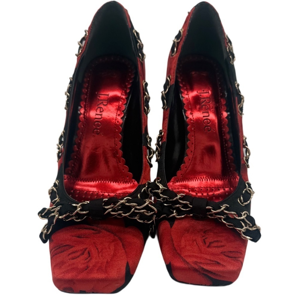 J.Renee Red Rose Vampy Romantic Grunge Stiletto Satin High Heels Size 8.5 - Picture 5 of 10